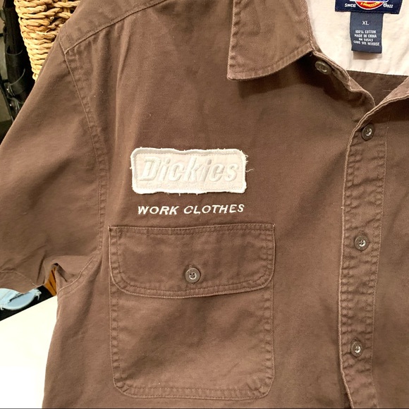Dickies brown work shirt with chest patch and embroidered sleeve- XL - Picture 7 of 12